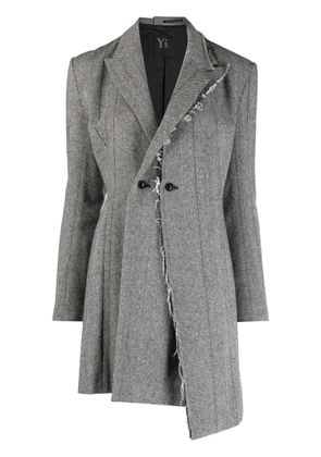 Y's asymmetric herringbone double-breasted blazer - Black