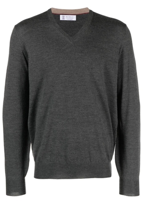 Brunello Cucinelli V-neck fine-knit jumper - Grey