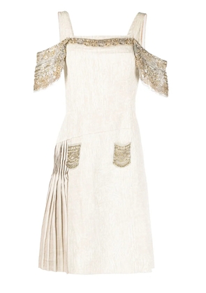 Prada Pre-Owned off-the-shoulder detail flared pleated dress - Neutrals