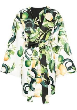 Roberto Cavalli Lemon-print silk coat - Neutrals