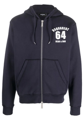 DSQUARED2 logo-print zip-fastening hoodie - Blue