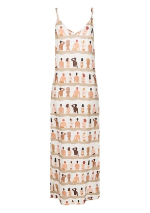 Amir Slama graphic-print V-neck maxi dress - Neutrals