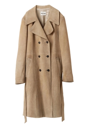 Miu Miu double-breasted suede coat - Neutrals