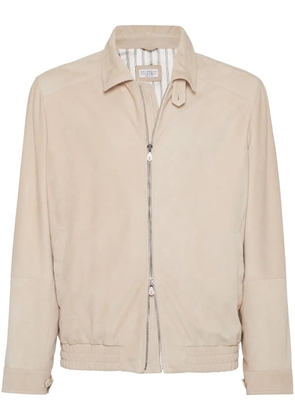 Brunello Cucinelli spread-collar leather bomber jacket - Neutrals
