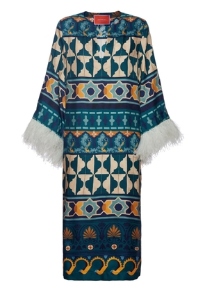 La DoubleJ The Kaftan feather-trim dress - Blue