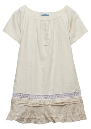 Prada embroidere-logo linen dress - Neutrals