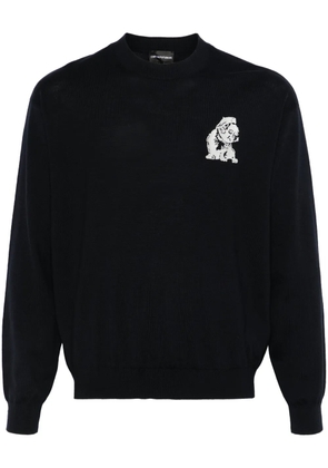 Emporio Armani French Bulldog-embroidered sweater - Blue