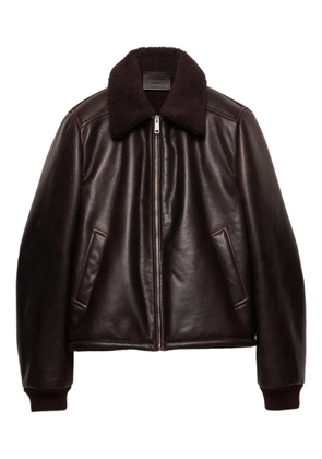 Prada shearling-collar leather jacket - Brown