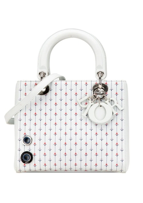 Christian Dior Pre-Owned 2015 Medium Calfskin Embroidered Flower Lady Dior satchel - White