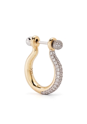 Rainbow K 14K yellow and white gold small Ball diamond hoop earring