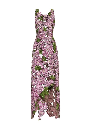 Oscar de la Renta mosaic sequin-floral embroidered midi dress - Pink