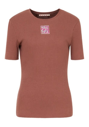 Marni ribbed embroidered logo T-shirt - Brown