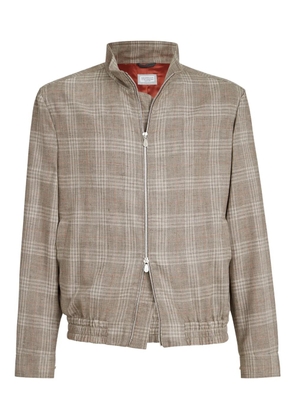 Brunello Cucinelli tartan stand collar jacket - Neutrals