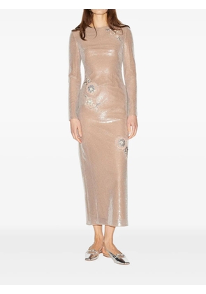 Huishan Zhang Davida sequin-embellished floral midi dress - Neutrals