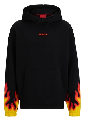 HUGO flame-print cotton hoodie - Black