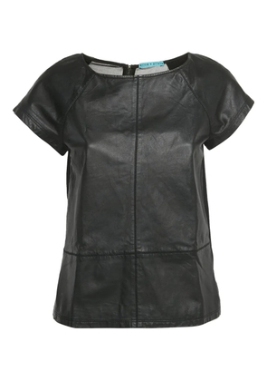 alice + olivia leather chiffon top - Black