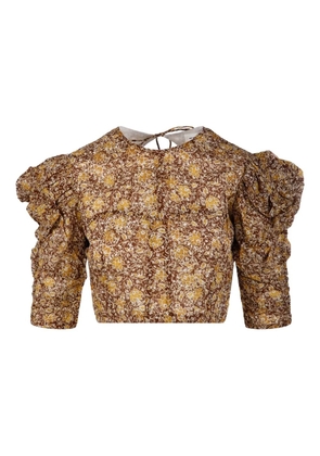 MARANT ÉTOILE gathered-sleeve floral-print blouse - Brown