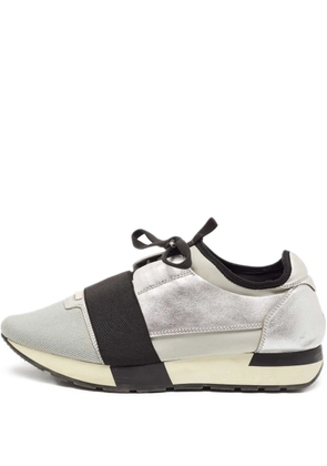 Balenciaga Pre-Owned knit leather lace-up band sneakers - Grey