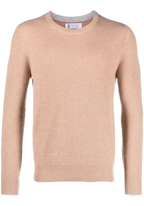 Brunello Cucinelli ribbed-knit crew neck cashmere jumper - Brown