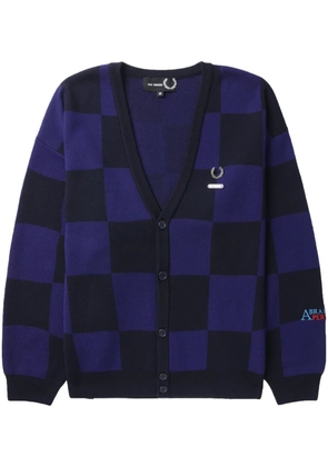 Fred Perry x Raf Simons logo-appliqué checkered cotton cardigan - Blue