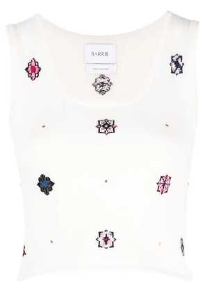 Barrie floral-motif cropped knitted top - Neutrals