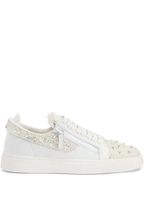 Giuseppe Zanotti Frankie crystal-encrusted double-zip low-top sneakers - White