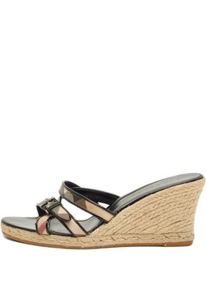 Burberry Pre-Owned canvas check wedge sandals - Black