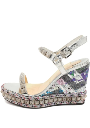 Christian Louboutin Pre-Owned 105mm Pyraclou wedge sandals - Silver