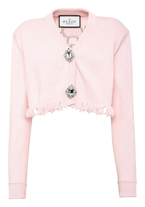 Philipp Plein logo-embroidered cropped cotton cardigan - Pink