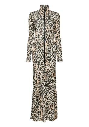 Nanushka leopard-print zip-up maxi dress - Neutrals