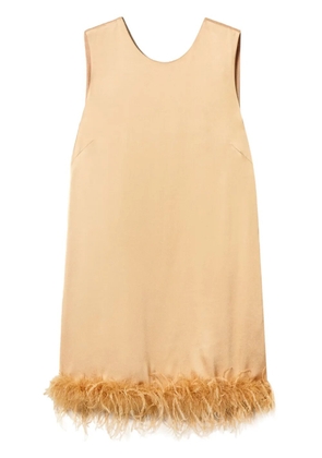 TWINSET feather-detail satin-finish mini dress - Orange