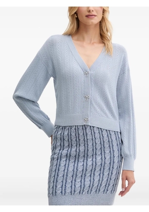 GUESS USA bow-buttons pointelle-knit cardigan - Blue