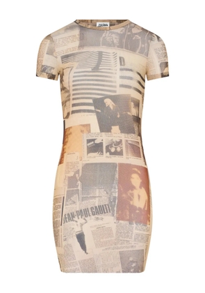 Jean Paul Gaultier journal-print mini dress - Neutrals