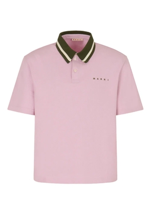 Marni stripe-collar logo-print polo shirt - Pink