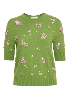Oscar de la Renta crystal-cluster embroidered pullover - Green