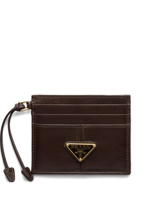 Prada triangle-logo leather card holder - Brown