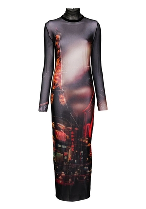Jean Paul Gaultier Pigalle-print tulle maxi dress - Black