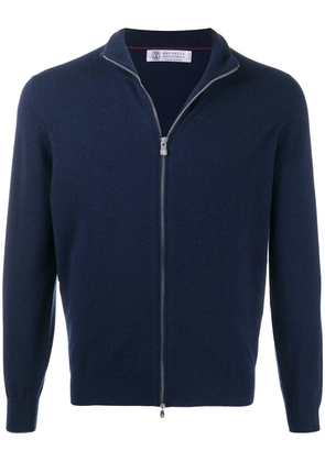 Brunello Cucinelli fine knit zipped front cardigan - Blue