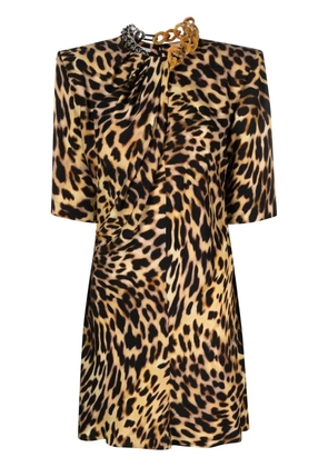 Stella McCartney chain-embellished neck leopard print dress - Neutrals