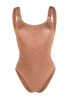 Hunza G Domino scoop-neck crinkled swimsuit - Brown