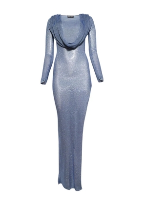David Koma cowl-neck rhinestone gown - Blue