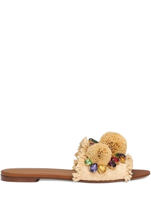 Dolce & Gabbana pompom raffia slides - Neutrals