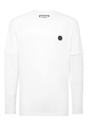 Philipp Plein double-sleeved jacquard-crest T-shirt - White
