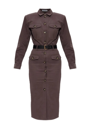 Self-Portrait buttoned-up belted dress - Brown