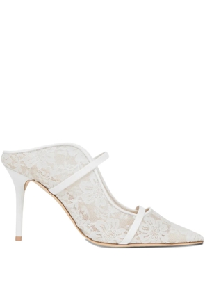Malone Souliers 85mm lace-panel stiletto mules - White