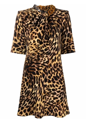 Stella McCartney chain-embellished neck leopard print dress - Neutrals