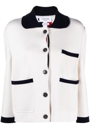 Thom Browne colourblock-trims knitted cardigan - White