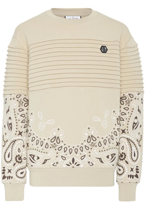 Philipp Plein logo-embroidered cotton sweatshirt - Neutrals
