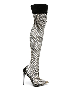 Le Silla Gilda 120mm rhinestone fishnet boots - Black