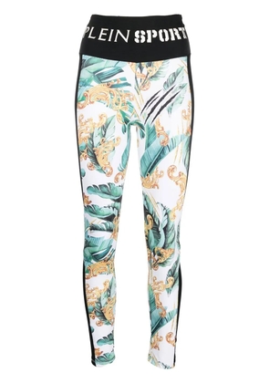 Plein Sport logo-waistband graphic-print leggings - White